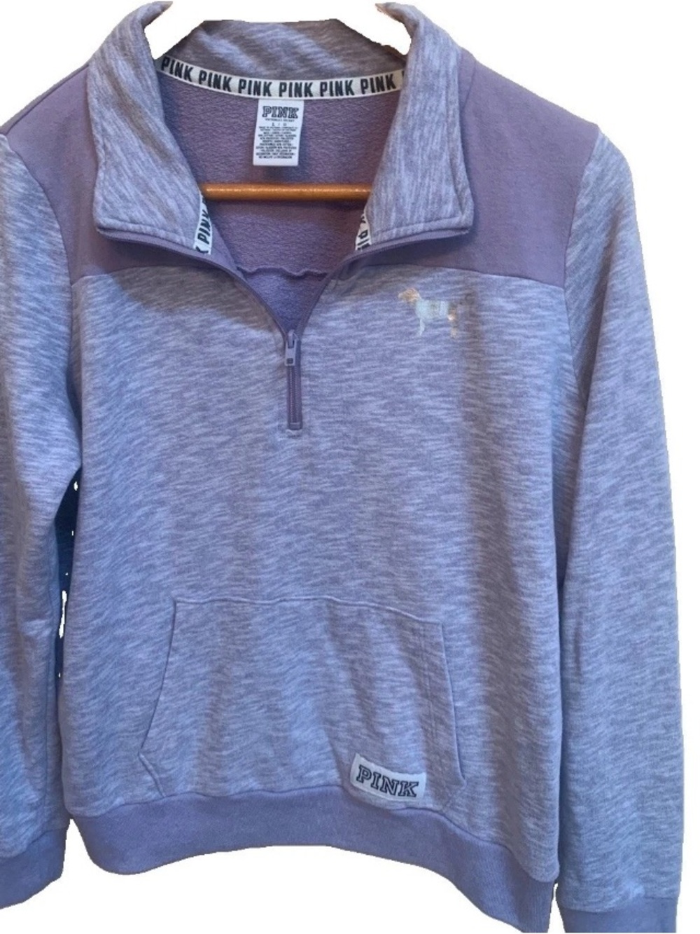PINK Victoria's Secret Heathered Lavender Quarter-Zip Logo Pullover Sweatshirt